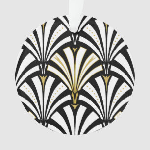 Art Deco fan pattern - white and black Ornament