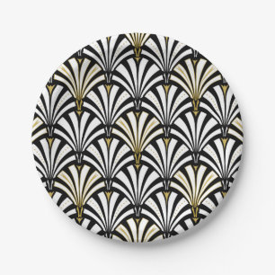 Art Deco fan pattern - white and black Paper Plate