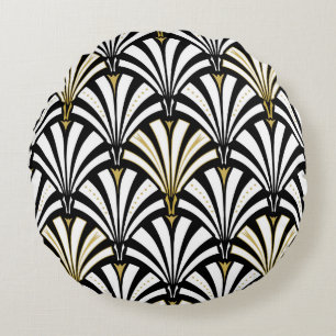 Art Deco fan pattern - white and black Round Cushion