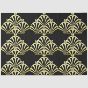 Art deco fan shell pattern black and gold vintage tissue paper