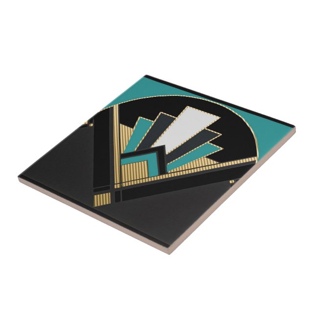 Art Deco Fan Style Ceramic (Teal) Ceramic Tile (Side)