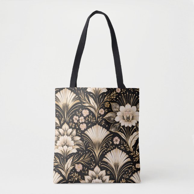 Art Deco Fan Style Floral Pattern Tote Bag (Front)