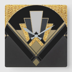 Art Deco Fan Style (Gold) Square Wall Clock