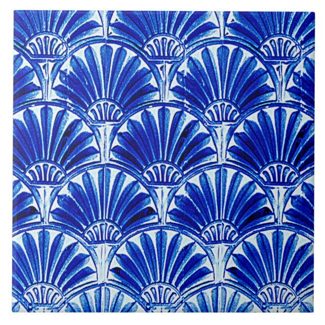 ART DECO FANS BLUE CERAMIC TILE (Front)