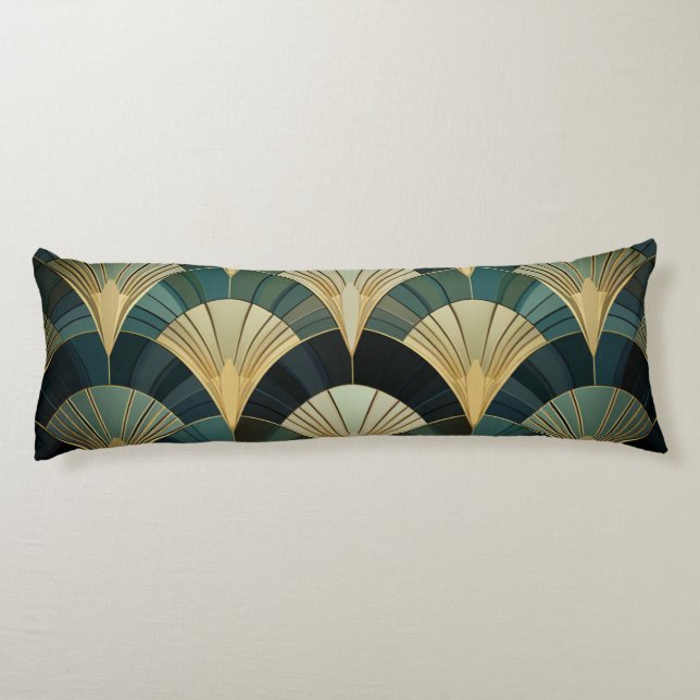 Art Deco fans - Gold on Emerald Body Cushion (Back)