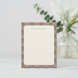 Art Deco Fans in Olive and Lilac Personalised Name Card