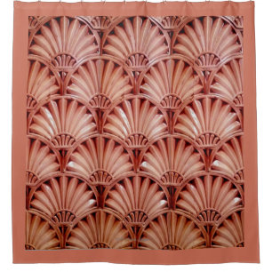 ART DECO FANS IN PEACH CREME SHOWER CURTAIN