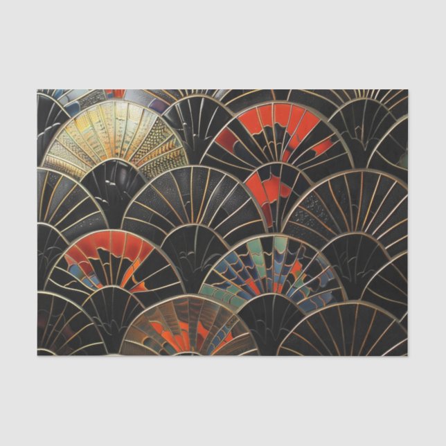 Art Deco Fans Orange and Black Halloween Tissue Paper (Front)
