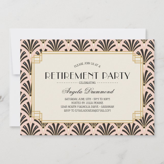 Art Deco Fans Retirement Party Blush Pink Invitation (Front)
