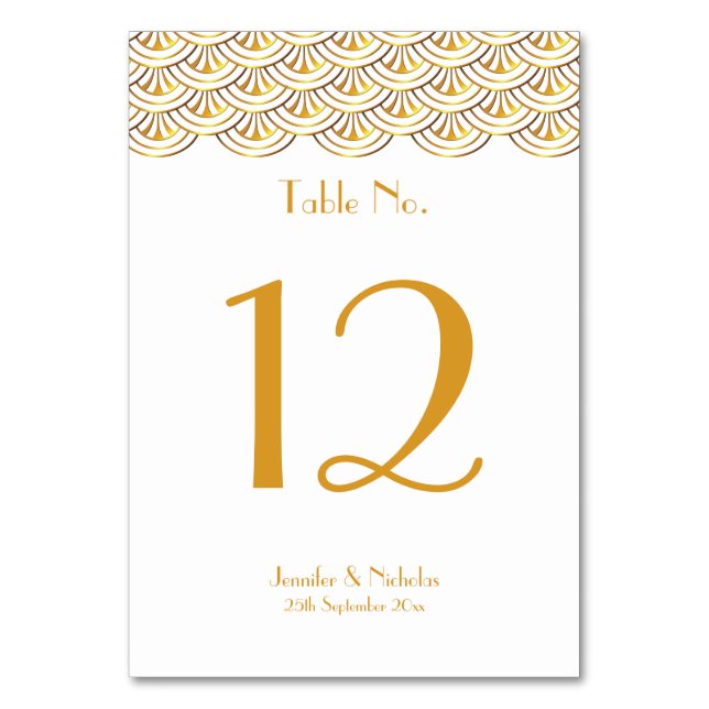 Art Deco Fans White & Gold Wedding Table Number (Front)