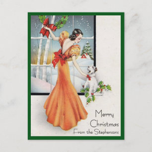 Art Deco Fashion Christmas Tree Retro Holiday Postcard