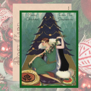 Art Deco Fashion Christmas Tree Retro Holiday Postcard