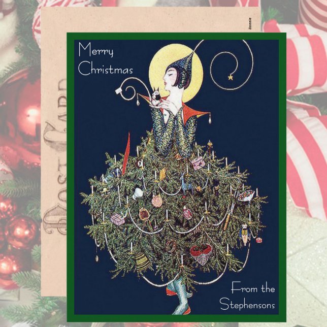 Art Deco Fashion Christmas Tree Retro Holiday Postcard (Creator Uploaded)