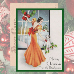 Art Deco Fashion Christmas Tree Retro Holiday Postcard