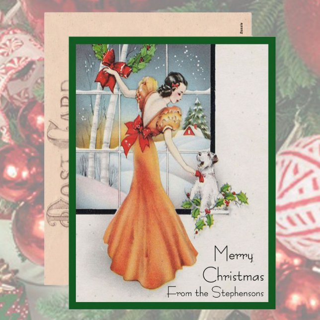 Art Deco Fashion Christmas Tree Retro Holiday Postcard (Creator Uploaded)