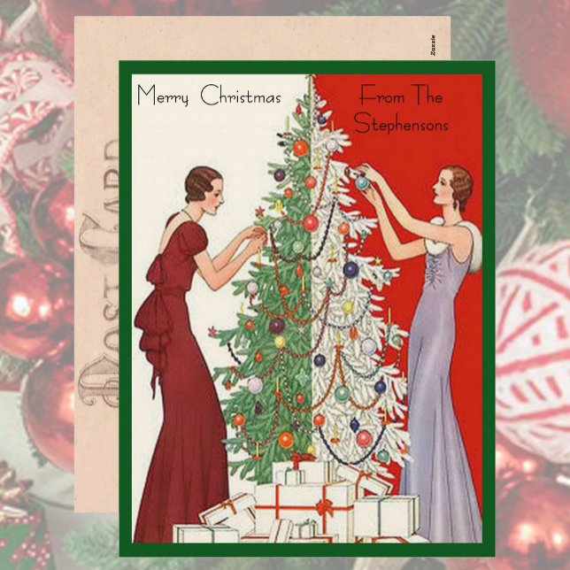 Art Deco Fashion Christmas Tree Retro Holiday Postcard (Creator Uploaded)
