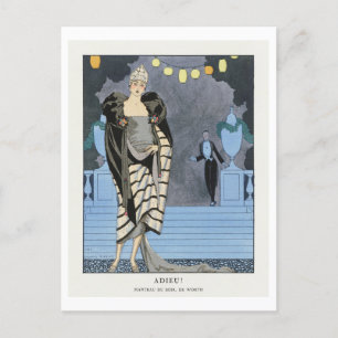 Art Deco Fashion Plate of Evening Coat by Barbier Postcard