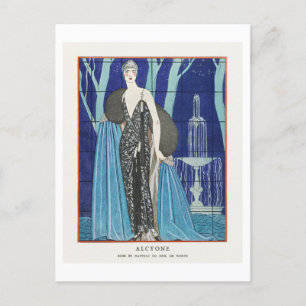 Art Deco Fashion Plate of Evening Coat by Barbier Postcard
