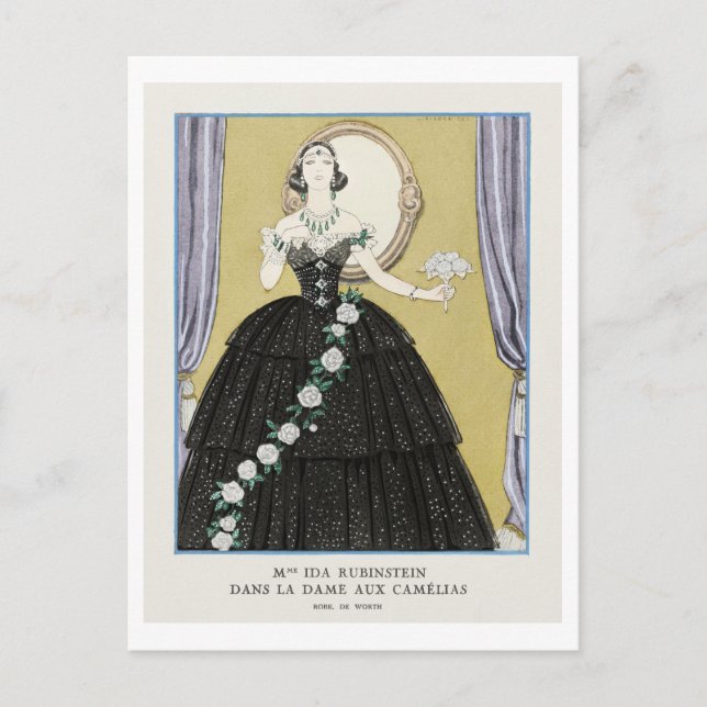 Art Deco Fashion Plate of Evening Gown by Barbier Postcard (Front)
