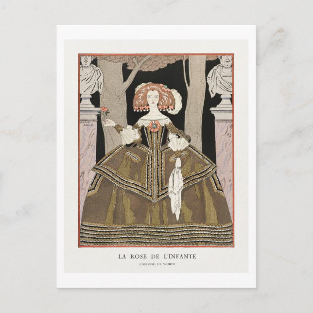 Art Deco Fashion Plate of Evening Gown by Barbier Postcard (Front)