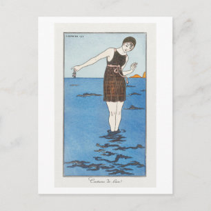 Art Deco Fashion Plate of Swimsuit by Barbier Postcard