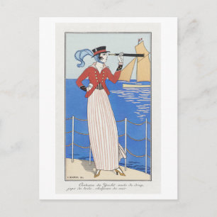 Art Deco Fashion Plate of Yacht Dress by Barbier Postcard