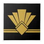 Art Deco Faux Gold Black Chic Geometric Border 04 Ceramic Tile<br><div class="desc">Faux gold and black art deco style simple chic geometric fan element ornament decorative border ceramic tile. Please note that the gold in this design is a flat yellow colour print and is not an actual gold colour or foil. Sleek design, perfect for a modern or art deco vintage style...</div>
