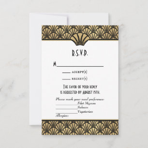 Art Deco Faux Gold Black Classic Wedding RSVP Card