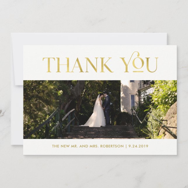 Art Deco Faux Gold on White | Photo Thank You (Front)