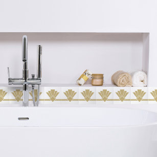 Art Deco Faux Gold White Chic Geometric Border 04 Ceramic Tile