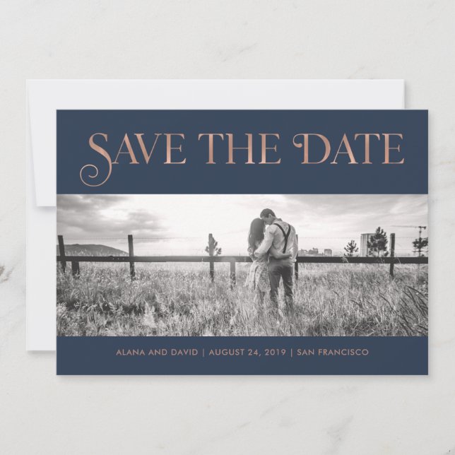 Art Deco Faux Rose Gold | Photo Save the Date (Front)