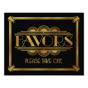 art deco Favour sign, wedding sign, party, gold Photo Print