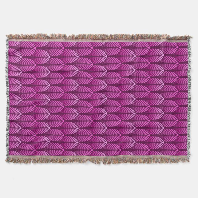 Art Deco Feather Pattern, Amethyst Purple Throw Blanket (Front)