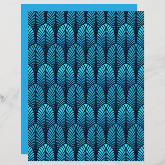 Art Deco Feather Pattern, Cerulean Blue  (Front/Back)