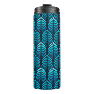 Art Deco Feather Pattern, Cerulean Blue  Thermal Tumbler