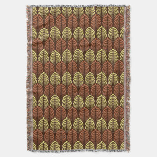Art Deco Feather Pattern, Dark Brown and Rust Throw Blanket
