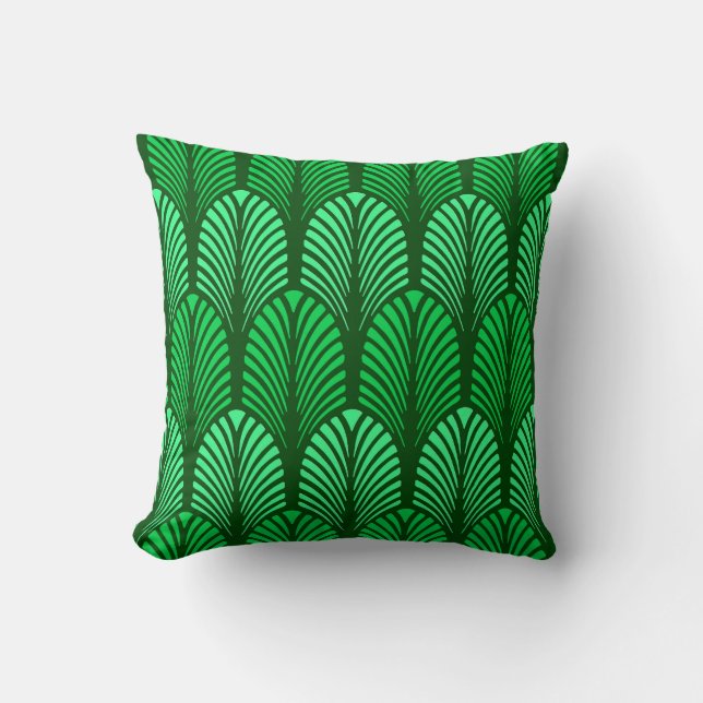 Art Deco Feather Pattern, Emerald Green Cushion (Front)