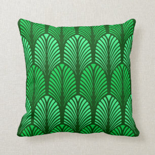 Art Deco Feather Pattern, Emerald Green Cushion