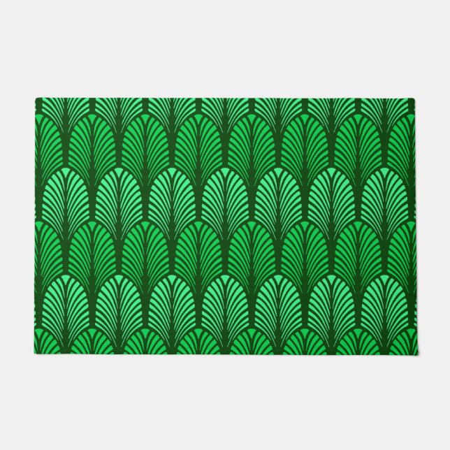 Art Deco Feather Pattern, Emerald Green Doormat (Front)
