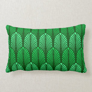 Art Deco Feather Pattern, Emerald Green Lumbar Cushion