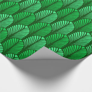 Art Deco Feather Pattern, Emerald Green Wrapping Paper