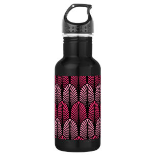 Art Deco Feather Pattern, Fuchsia Pink and Black 532 Ml Water Bottle