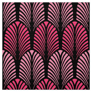 Art Deco Feather Pattern, Fuchsia Pink and Black Fabric