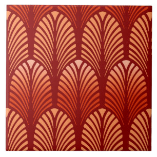 Art Deco Feather Pattern, Mandarin Orange Ceramic Tile