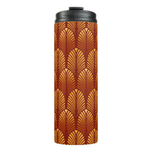 Art Deco Feather Pattern, Mandarin Orange  Thermal Tumbler