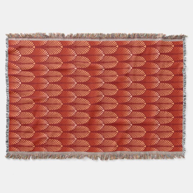 Art Deco Feather Pattern, Mandarin Orange Throw Blanket (Front)