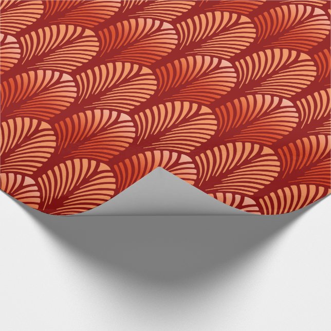 Art Deco Feather Pattern, Mandarin Orange Wrapping Paper (Corner)