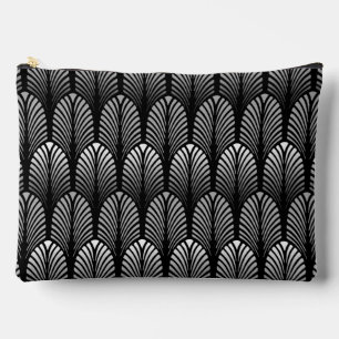 Art Deco Feather Pattern, Silver Grey and Black Accessory Pouch