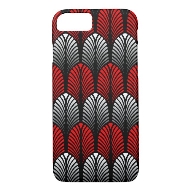 Art Deco Feather Pattern, Silver Grey and Red Case-Mate iPhone Case (Back)