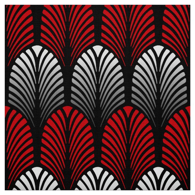 Art Deco Feather Pattern, Silver Grey and Red Fabric (Swatch)
